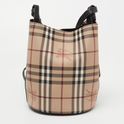 Pre Owned Burberry Bucket Beige Haymarket Check Coated Canvas and Leather Bucket Bag