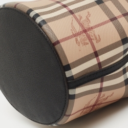 Pre Owned Burberry Bucket Beige Haymarket Check Coated Canvas and Leather Bucket Bag