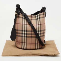 Pre Owned Burberry Bucket Beige Haymarket Check Coated Canvas and Leather Bucket Bag