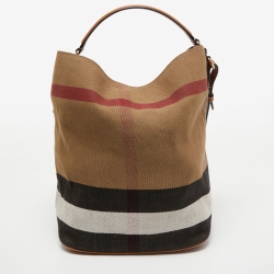 Pre Owned Burberry Brown/Multicolor Mega Check Canvas and Leather Medium Ashby Hobo