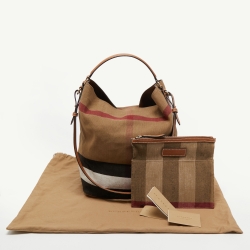 Pre Owned Burberry Brown/Multicolor Mega Check Canvas and Leather Medium Ashby Hobo