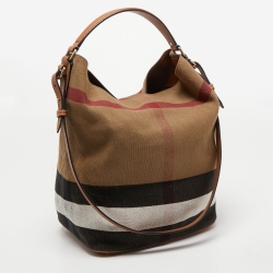 Pre Owned Burberry Brown/Multicolor Mega Check Canvas and Leather Medium Ashby Hobo