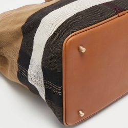 Pre Owned Burberry Brown/Multicolor Mega Check Canvas and Leather Medium Ashby Hobo