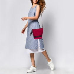 Pre Owned Burberry Maroon/Black Canvas and Leather Tassel Ashby Bucket Bag