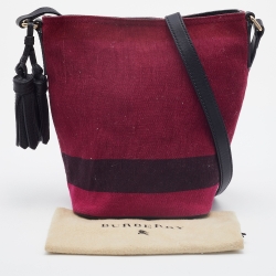 Pre Owned Burberry Maroon/Black Canvas and Leather Tassel Ashby Bucket Bag