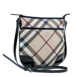 Pre Owned حقيبة كروس بربري نوفا كانفاس أسود مربعات