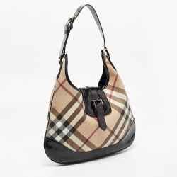 Pre Owned Burberry Black/Beige Nova Check PVC and Patent Leather Brooke Hobo