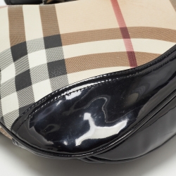 Pre Owned Burberry Black/Beige Nova Check PVC and Patent Leather Brooke Hobo