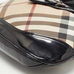 Pre Owned Burberry Black/Beige Nova Check PVC and Patent Leather Brooke Hobo