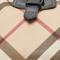 Pre Owned Burberry Black/Beige Nova Check PVC and Patent Leather Brooke Hobo