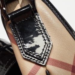 Pre Owned Burberry Black/Beige Nova Check PVC and Patent Leather Brooke Hobo