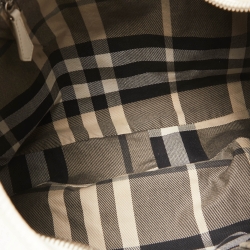 Pre Owned Burberry White Leather Buckle Handle Hobo