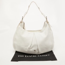 Pre Owned Burberry White Leather Buckle Handle Hobo