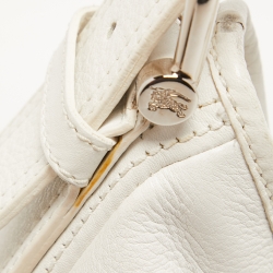 Pre Owned Burberry White Leather Buckle Handle Hobo