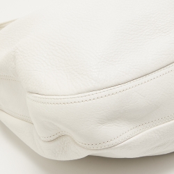 Pre Owned Burberry White Leather Buckle Handle Hobo