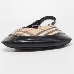 Pre Owned Burberry Black/Beige Nova Check PVC and Patent Leather Brooke Hobo