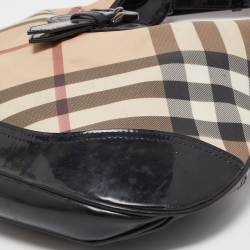 Pre Owned Burberry Black/Beige Nova Check PVC and Patent Leather Brooke Hobo