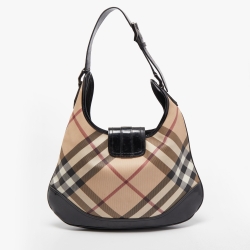 Pre Owned Burberry Black/Beige Nova Check PVC and Patent Leather Brooke Hobo