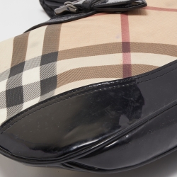 Pre Owned Burberry Black/Beige Nova Check PVC and Patent Leather Brooke Hobo