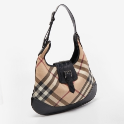 Pre Owned Burberry Black/Beige Nova Check PVC and Patent Leather Brooke Hobo