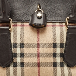 Pre Owned Burberry Brown/Beige Haymarket Check PVC and Leather Primrose Satchel