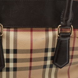 Pre Owned Burberry Brown/Beige Haymarket Check PVC and Leather Primrose Satchel