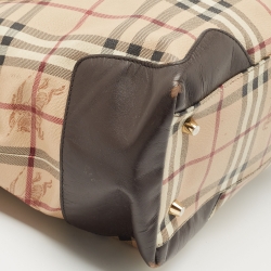 Pre Owned Burberry Brown/Beige Haymarket Check PVC and Leather Primrose Satchel