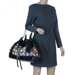 Pre Owned Burberry Black Nova Check Leather Warrior Armor Hobo