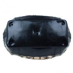 Pre Owned Burberry Black Nova Check Leather Warrior Armor Hobo