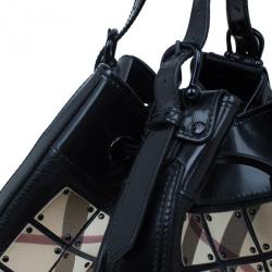 Pre Owned Burberry Black Nova Check Leather Warrior Armor Hobo