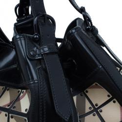 Pre Owned Burberry Black Nova Check Leather Warrior Armor Hobo