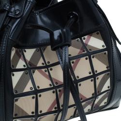 Pre Owned Burberry Black Nova Check Leather Warrior Armor Hobo