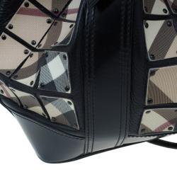 Pre Owned Burberry Black Nova Check Leather Warrior Armor Hobo