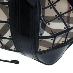 Pre Owned Burberry Black Nova Check Leather Warrior Armor Hobo