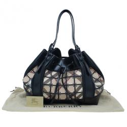 Pre Owned Burberry Black Nova Check Leather Warrior Armor Hobo