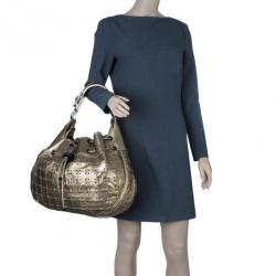 Pre Owned Burberry Gold Leather Prorsum Studded Warrior Bag