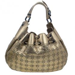 Pre Owned Burberry Gold Leather Prorsum Studded Warrior Bag