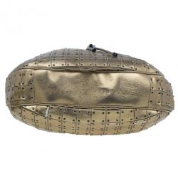 Pre Owned Burberry Gold Leather Prorsum Studded Warrior Bag