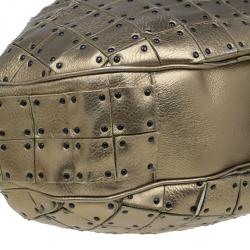 Pre Owned Burberry Gold Leather Prorsum Studded Warrior Bag