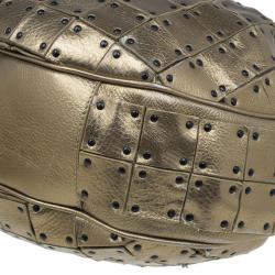 Pre Owned Burberry Gold Leather Prorsum Studded Warrior Bag