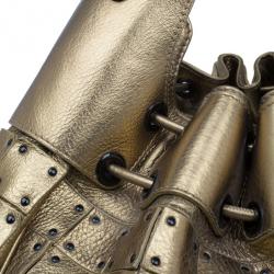 Pre Owned Burberry Gold Leather Prorsum Studded Warrior Bag
