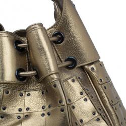 Pre Owned Burberry Gold Leather Prorsum Studded Warrior Bag