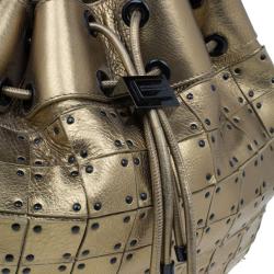 Pre Owned Burberry Gold Leather Prorsum Studded Warrior Bag