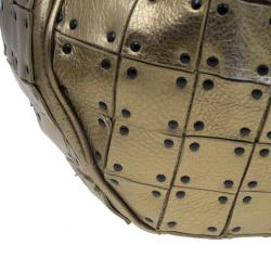 Pre Owned Burberry Gold Leather Prorsum Studded Warrior Bag