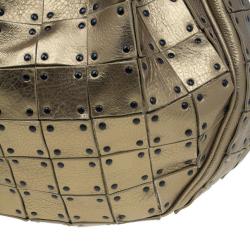 Pre Owned Burberry Gold Leather Prorsum Studded Warrior Bag