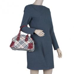 Pre Owned Burberry Red Canvas Nova Check Dome Bag