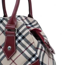 Pre Owned Burberry Red Canvas Nova Check Dome Bag