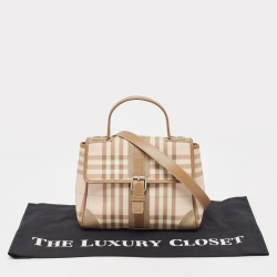 مملوكة مسبقًا حقيبة بربري شيستر PVC هاوس تشيك بني/وردي