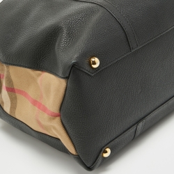 Pre Owned Burberry Black/Beige House Check Fabric and Leather Mason Diaper Tote