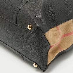 Pre Owned Burberry Black/Beige House Check Fabric and Leather Mason Diaper Tote